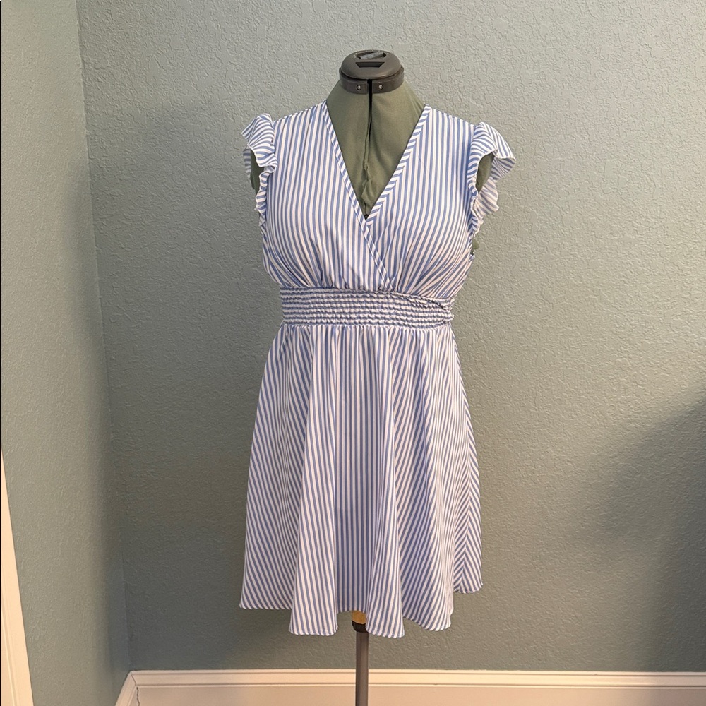 SHEIN Blue & White Striped Wrap-Style Mini Dress